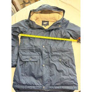 Lands End Boys XL Navy Hooded Winter Coat With Sherpa Lining Pockets & Zip Closu